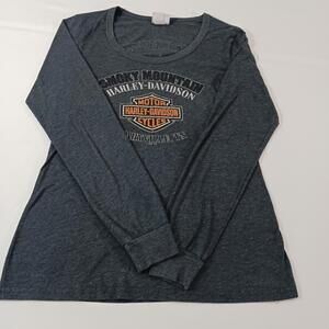Harley Davidson Shirt Women’s Large Gray Long Sleeve Smoky Mountain Tennessee